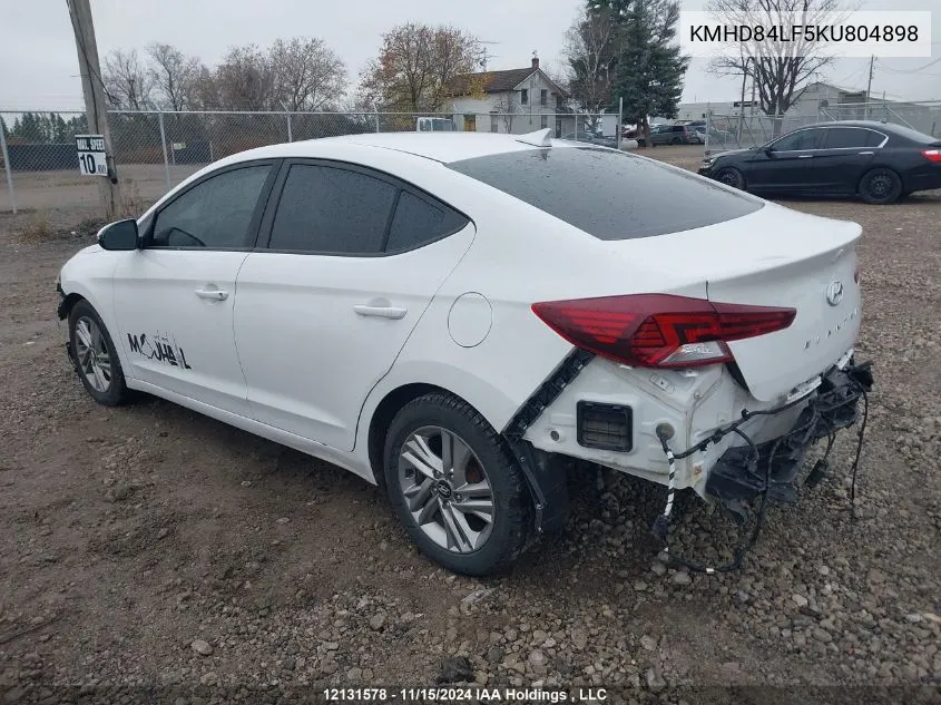 2019 Hyundai Elantra Sel/Value/Limited VIN: KMHD84LF5KU804898 Lot: 12131578