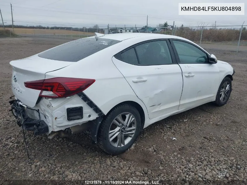 2019 Hyundai Elantra Sel/Value/Limited VIN: KMHD84LF5KU804898 Lot: 12131578