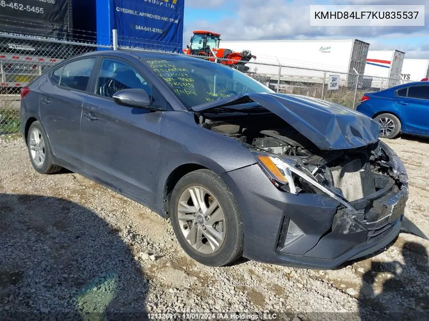 2019 Hyundai Elantra VIN: KMHD84LF7KU835537 Lot: 12132691