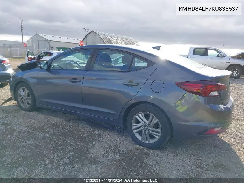 2019 Hyundai Elantra VIN: KMHD84LF7KU835537 Lot: 12132691