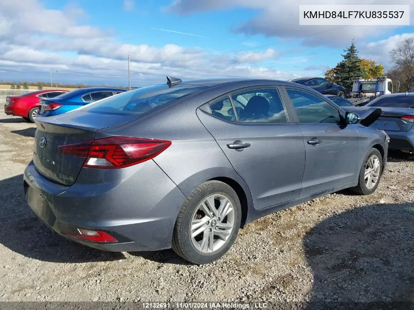 2019 Hyundai Elantra VIN: KMHD84LF7KU835537 Lot: 12132691