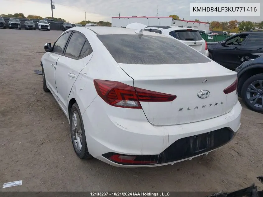 2019 Hyundai Elantra Sel/Value/Limited VIN: KMHD84LF3KU771416 Lot: 12133237