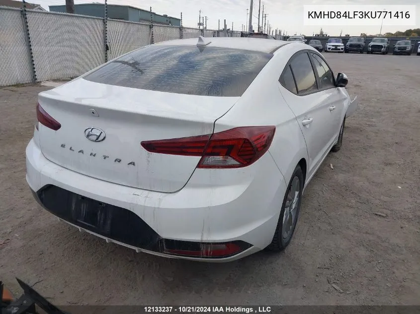 2019 Hyundai Elantra Sel/Value/Limited VIN: KMHD84LF3KU771416 Lot: 12133237