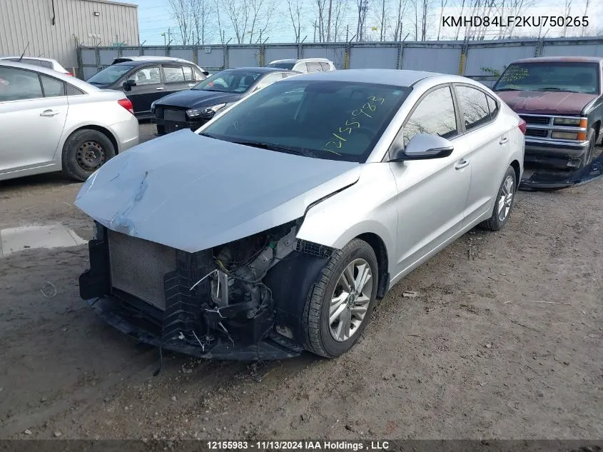 2019 Hyundai Elantra Sel/Value/Limited VIN: KMHD84LF2KU750265 Lot: 12155983