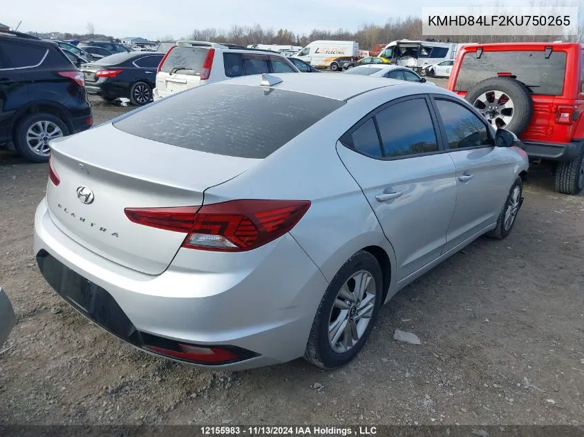 2019 Hyundai Elantra Sel/Value/Limited VIN: KMHD84LF2KU750265 Lot: 12155983