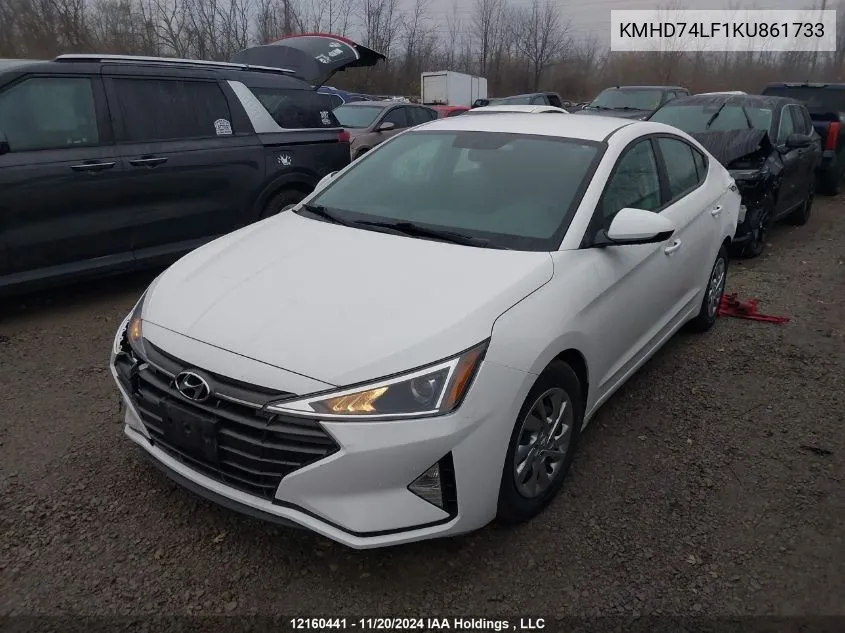 2019 Hyundai Elantra Se VIN: KMHD74LF1KU861733 Lot: 12160441