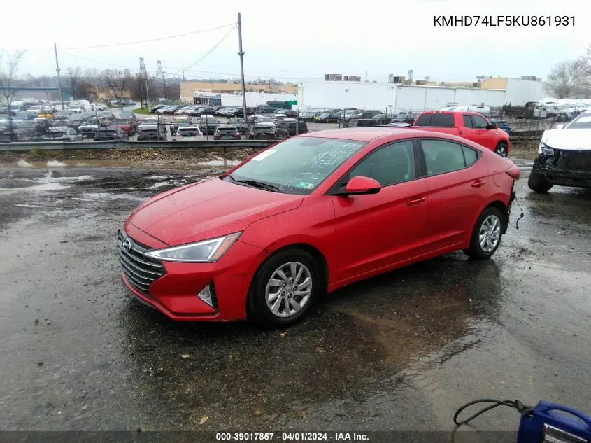 2019 Hyundai Elantra Se VIN: KMHD74LF5KU861931 Lot: 39017857