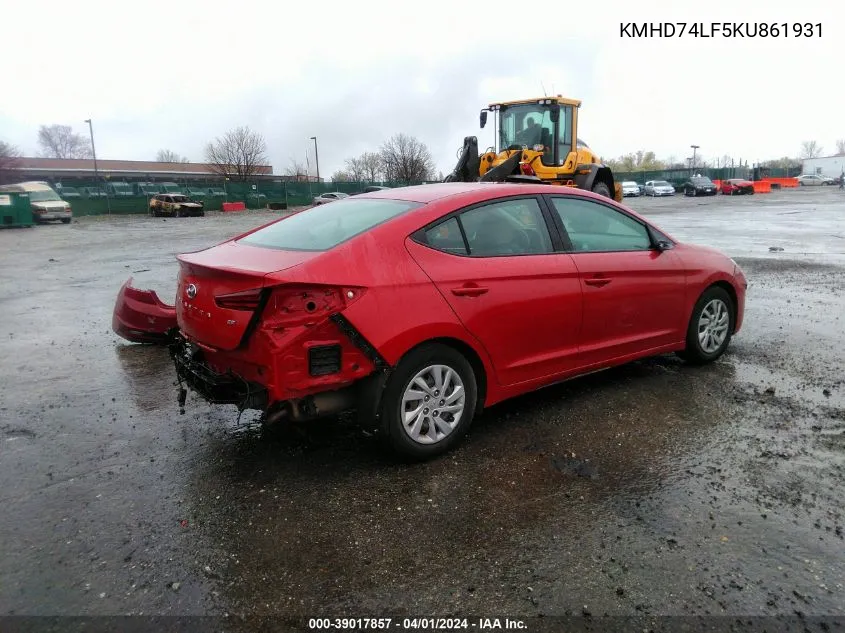 KMHD74LF5KU861931 2019 Hyundai Elantra Se