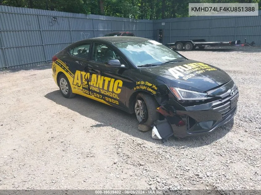 KMHD74LF4KU851388 2019 Hyundai Elantra Se