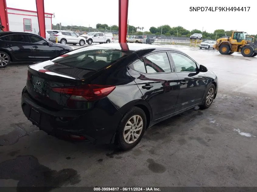 2019 Hyundai Elantra Se VIN: 5NPD74LF9KH494417 Lot: 39594817