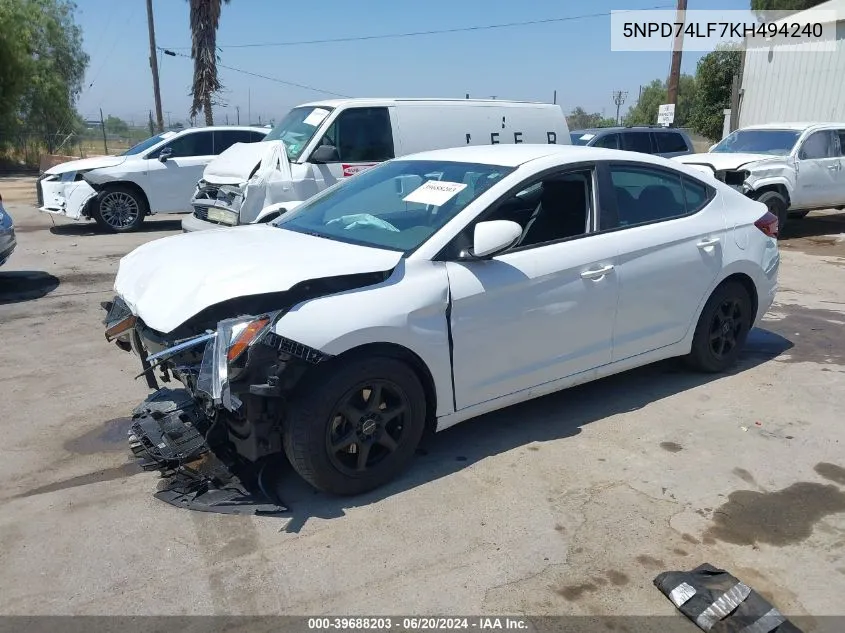 5NPD74LF7KH494240 2019 Hyundai Elantra Se