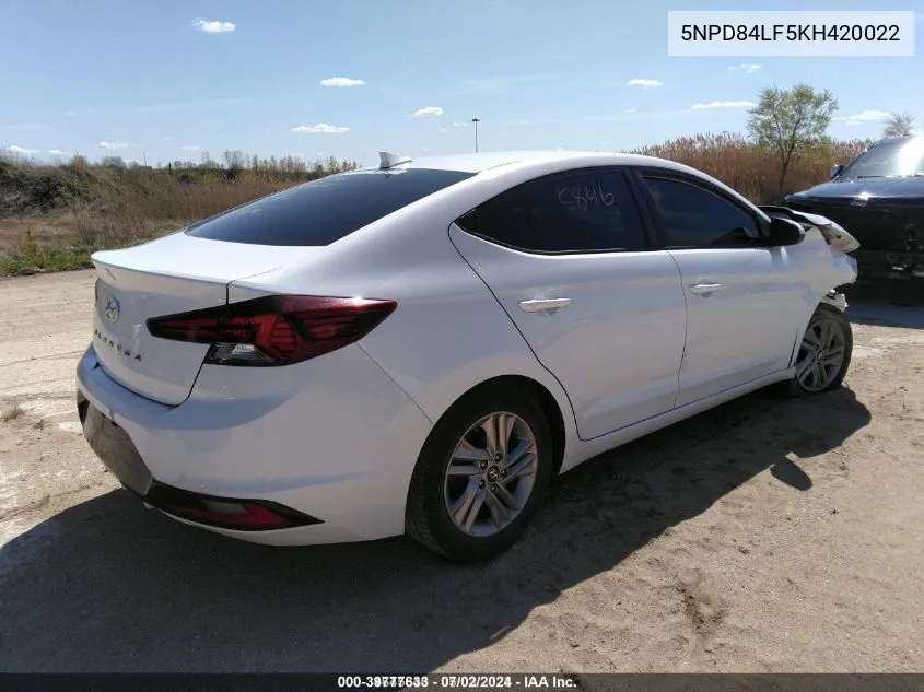 2019 Hyundai Elantra Sel VIN: 5NPD84LF5KH420022 Lot: 39777633