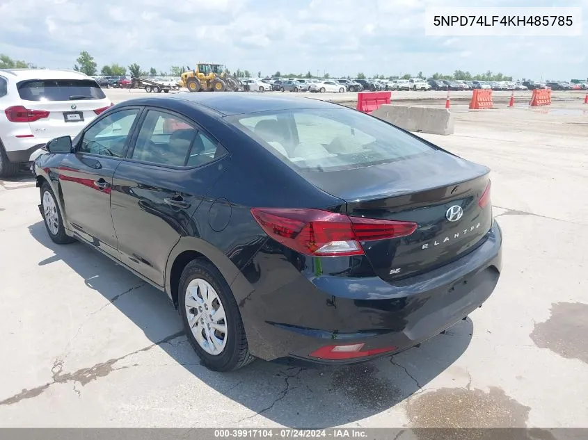 2019 Hyundai Elantra Se VIN: 5NPD74LF4KH485785 Lot: 39917104