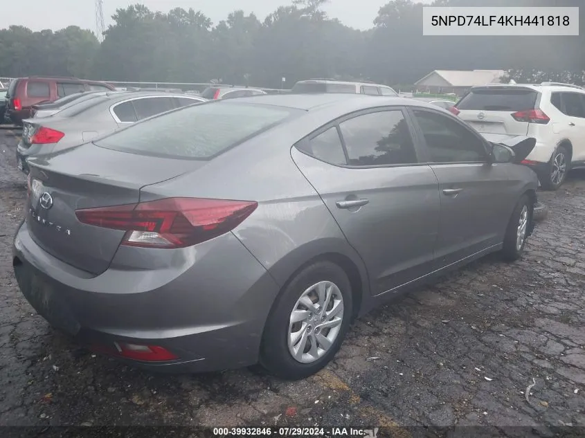 2019 Hyundai Elantra Se VIN: 5NPD74LF4KH441818 Lot: 39932846