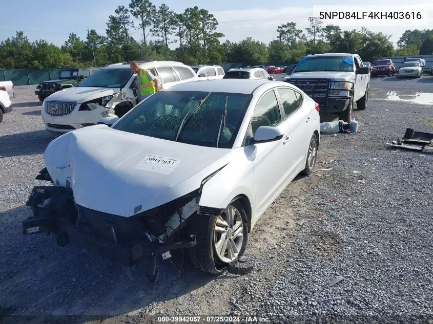 2019 Hyundai Elantra Sel VIN: 5NPD84LF4KH403616 Lot: 39942057