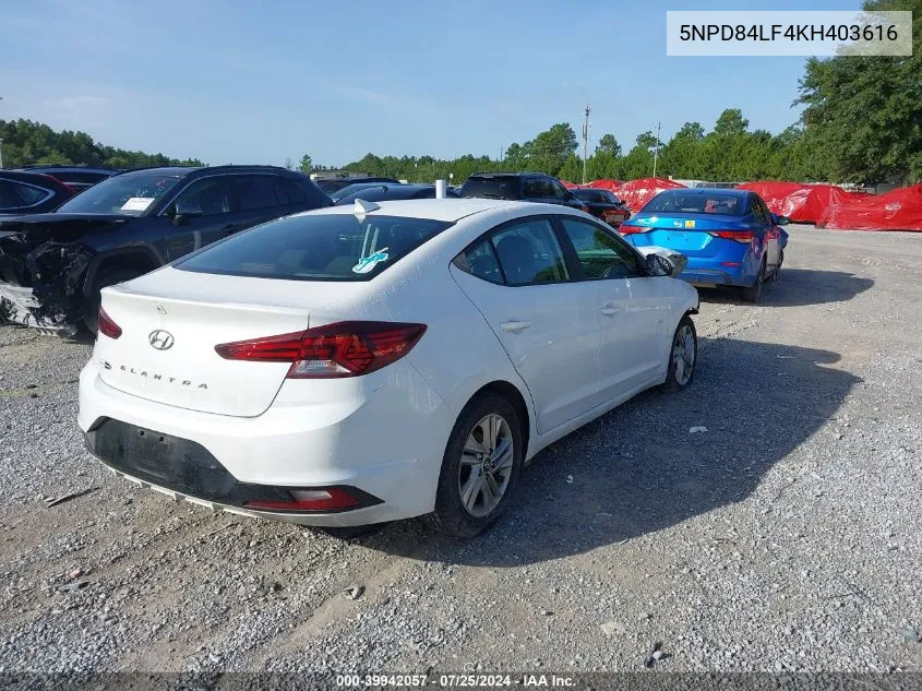 2019 Hyundai Elantra Sel VIN: 5NPD84LF4KH403616 Lot: 39942057