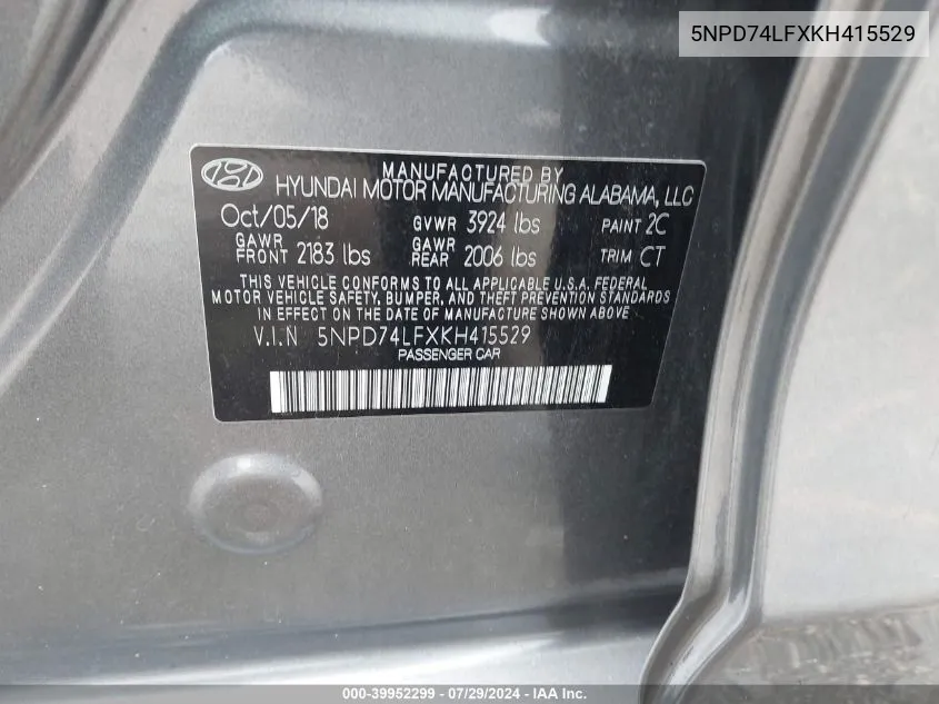 5NPD74LFXKH415529 2019 Hyundai Elantra Se