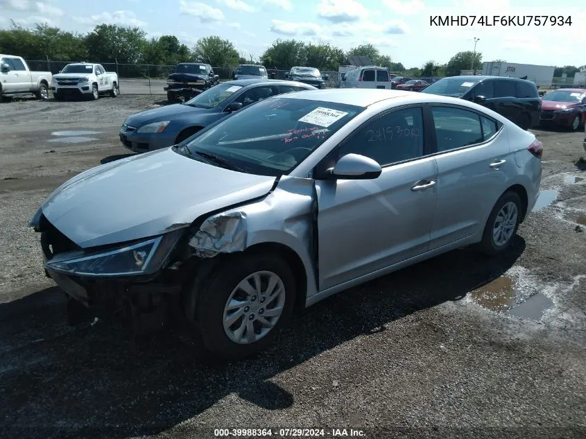 2019 Hyundai Elantra Se VIN: KMHD74LF6KU757934 Lot: 39988364