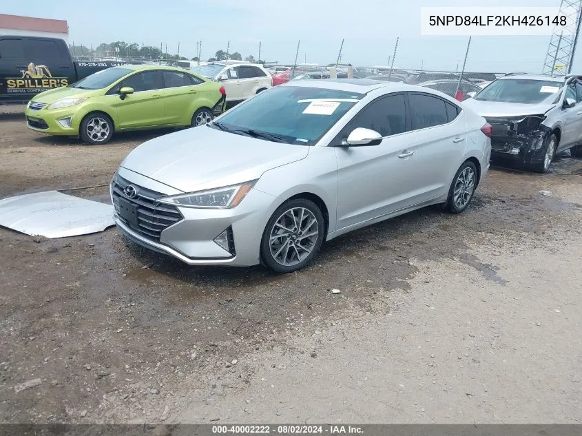 2019 Hyundai Elantra Limited VIN: 5NPD84LF2KH426148 Lot: 40002222