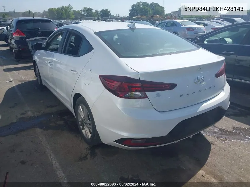 2019 Hyundai Elantra Sel VIN: 5NPD84LF2KH428143 Lot: 40022693