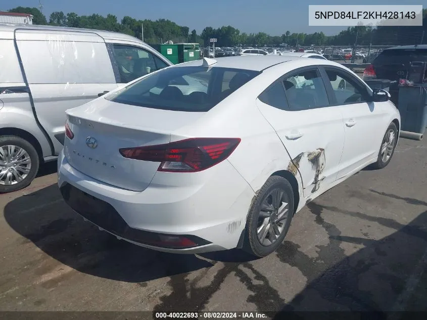 2019 Hyundai Elantra Sel VIN: 5NPD84LF2KH428143 Lot: 40022693