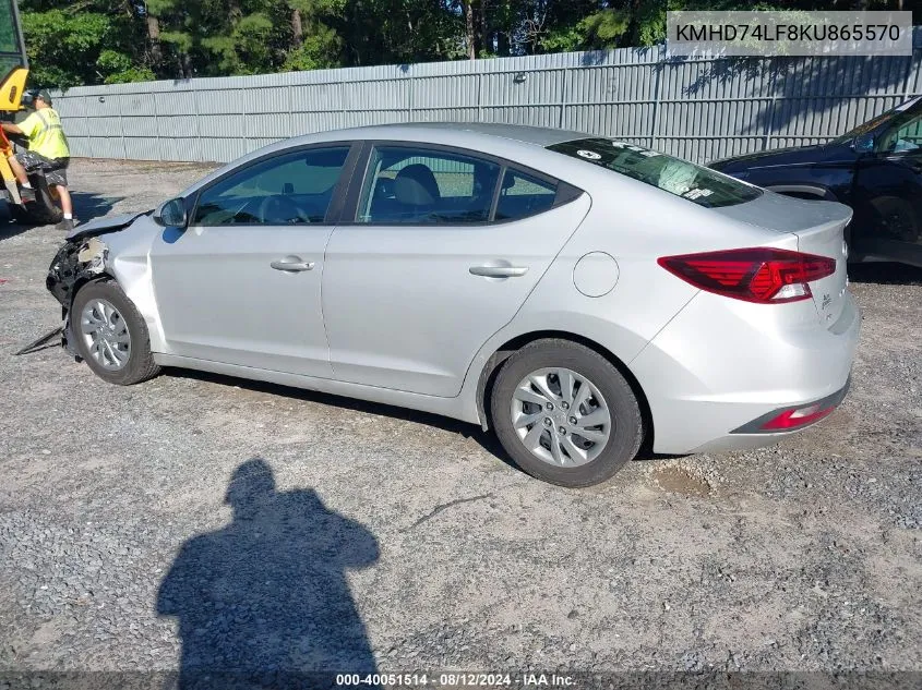 2019 Hyundai Elantra Se VIN: KMHD74LF8KU865570 Lot: 40051514