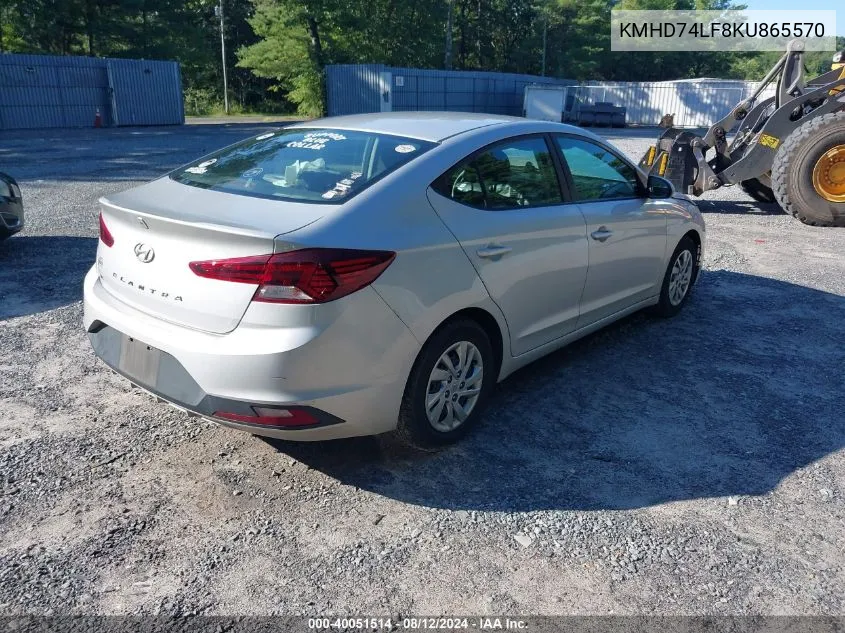 2019 Hyundai Elantra Se VIN: KMHD74LF8KU865570 Lot: 40051514