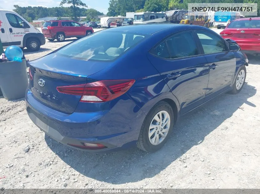 2019 Hyundai Elantra Se VIN: 5NPD74LF9KH474751 Lot: 40059044