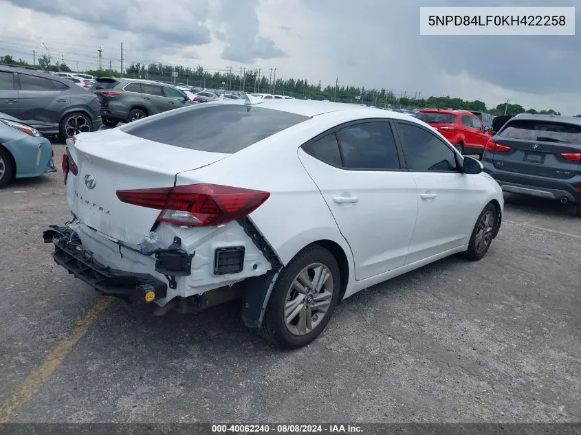 2019 Hyundai Elantra Sel VIN: 5NPD84LF0KH422258 Lot: 40062240