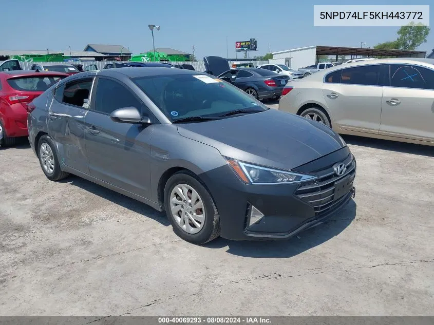 2019 Hyundai Elantra Se VIN: 5NPD74LF5KH443772 Lot: 40069293