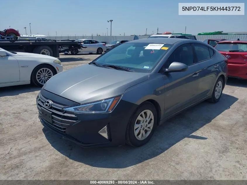 2019 Hyundai Elantra Se VIN: 5NPD74LF5KH443772 Lot: 40069293