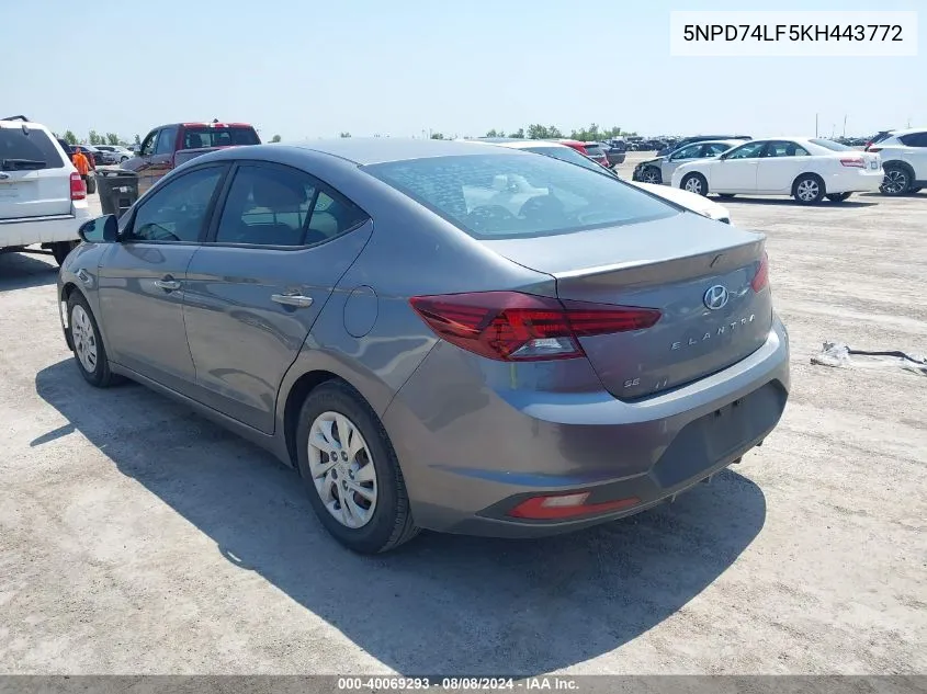 2019 Hyundai Elantra Se VIN: 5NPD74LF5KH443772 Lot: 40069293