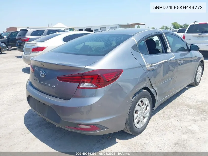 2019 Hyundai Elantra Se VIN: 5NPD74LF5KH443772 Lot: 40069293