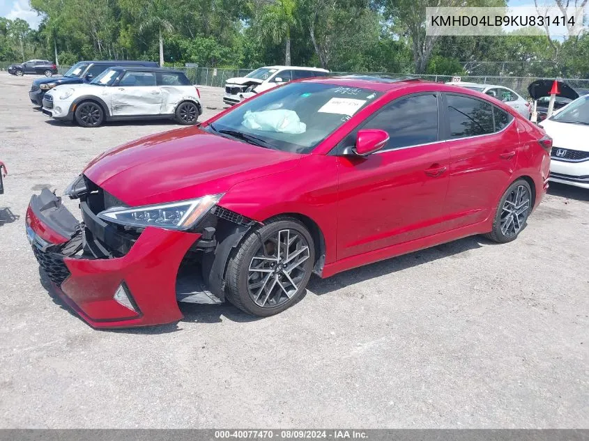 2019 Hyundai Elantra Sport VIN: KMHD04LB9KU831414 Lot: 40077470