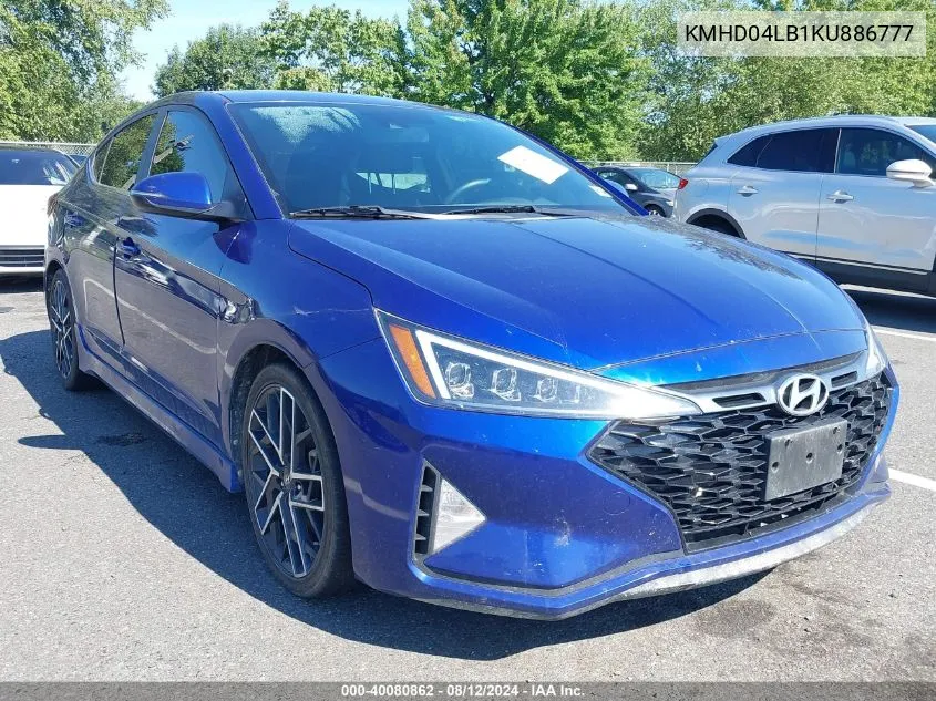 2019 Hyundai Elantra Sport VIN: KMHD04LB1KU886777 Lot: 40080862