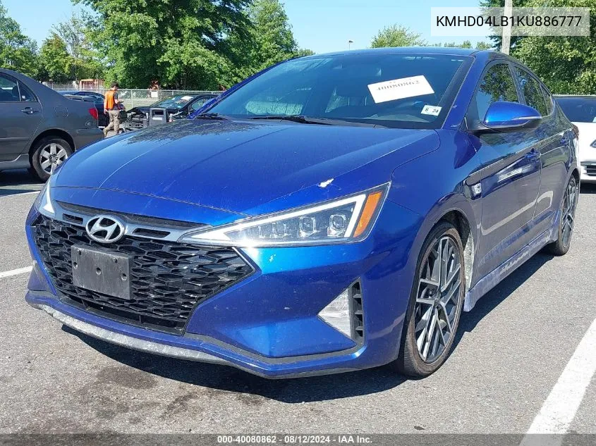 2019 Hyundai Elantra Sport VIN: KMHD04LB1KU886777 Lot: 40080862