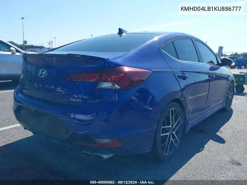 2019 Hyundai Elantra Sport VIN: KMHD04LB1KU886777 Lot: 40080862