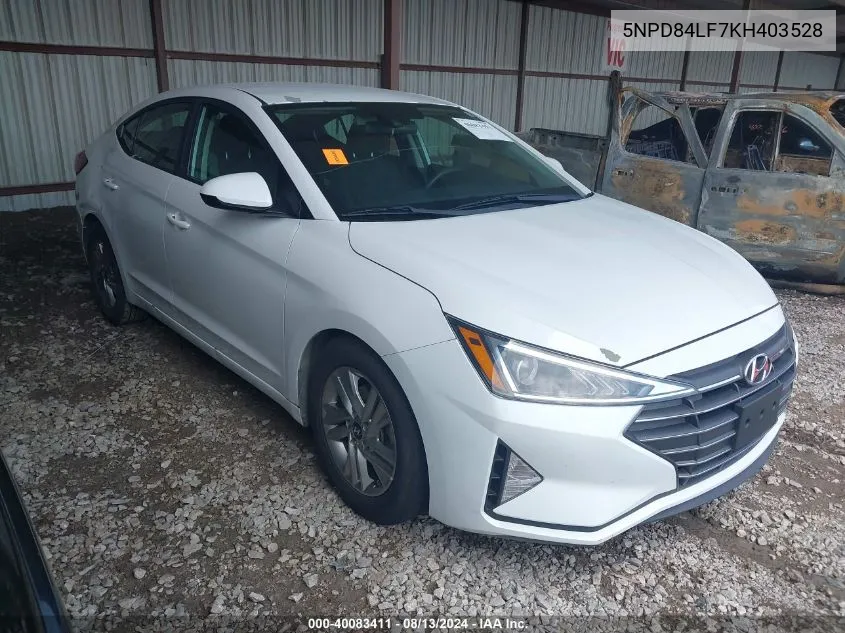 2019 Hyundai Elantra Sel VIN: 5NPD84LF7KH403528 Lot: 40083411