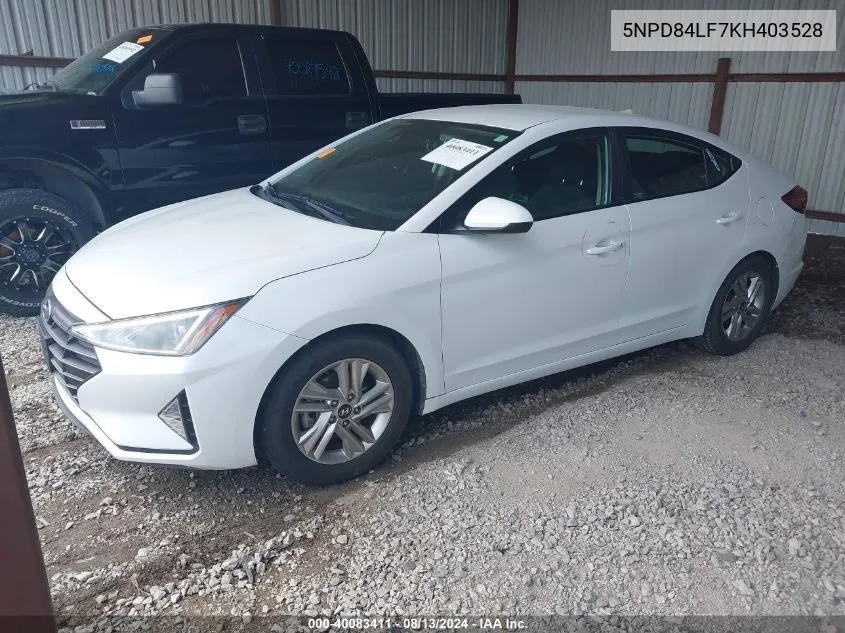 2019 Hyundai Elantra Sel VIN: 5NPD84LF7KH403528 Lot: 40083411