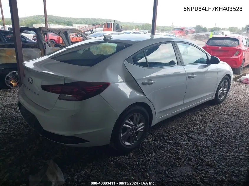 2019 Hyundai Elantra Sel VIN: 5NPD84LF7KH403528 Lot: 40083411