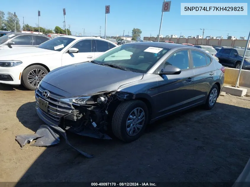 2019 Hyundai Elantra Se VIN: 5NPD74LF7KH429825 Lot: 40097170