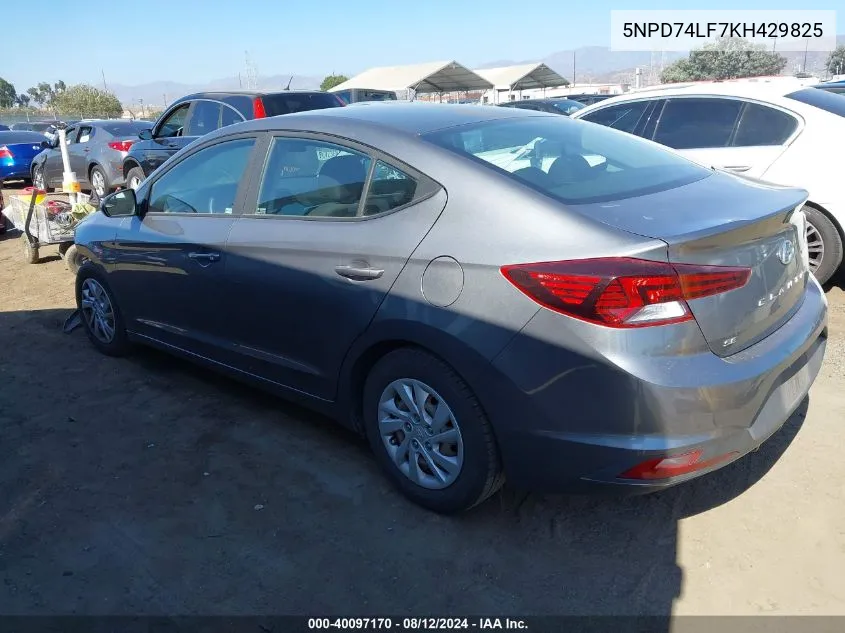 2019 Hyundai Elantra Se VIN: 5NPD74LF7KH429825 Lot: 40097170