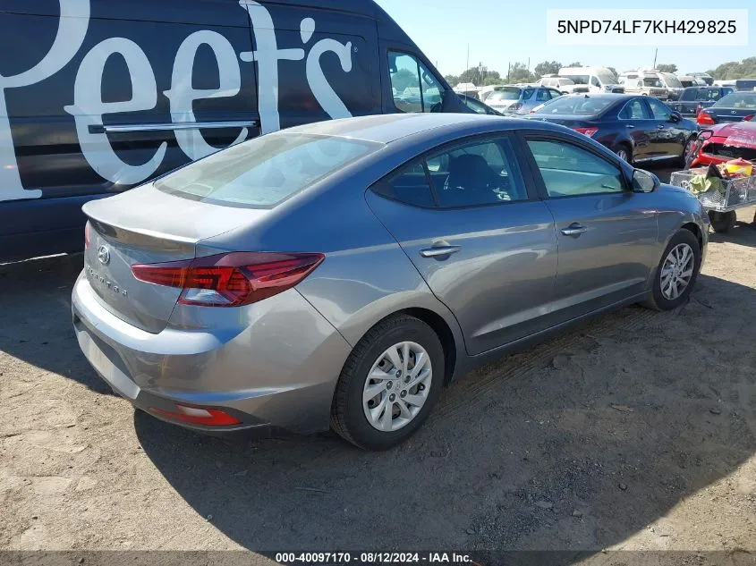 2019 Hyundai Elantra Se VIN: 5NPD74LF7KH429825 Lot: 40097170