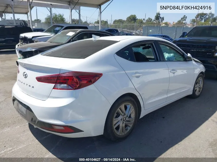 2019 Hyundai Elantra Sel VIN: 5NPD84LF0KH424916 Lot: 40104627