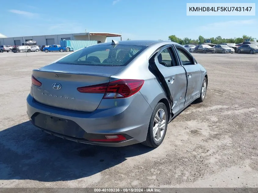 2019 Hyundai Elantra Sel VIN: KMHD84LF5KU743147 Lot: 40109236