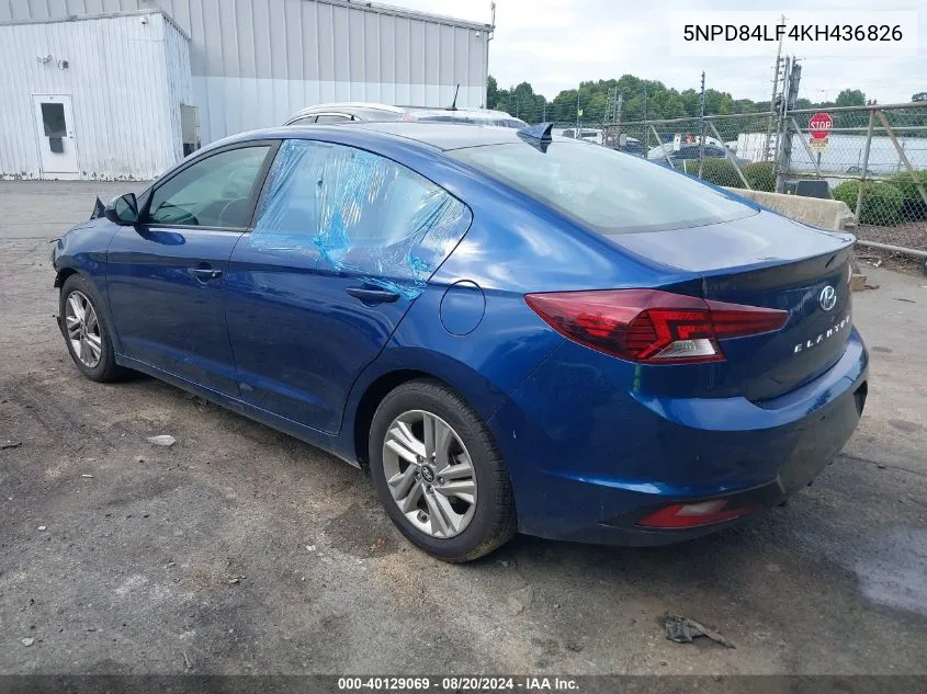 2019 Hyundai Elantra Sel/Value/Limited VIN: 5NPD84LF4KH436826 Lot: 40129069