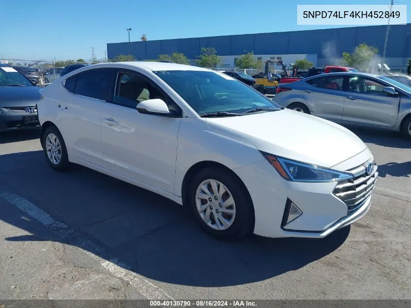 2019 Hyundai Elantra Se VIN: 5NPD74LF4KH452849 Lot: 40130790