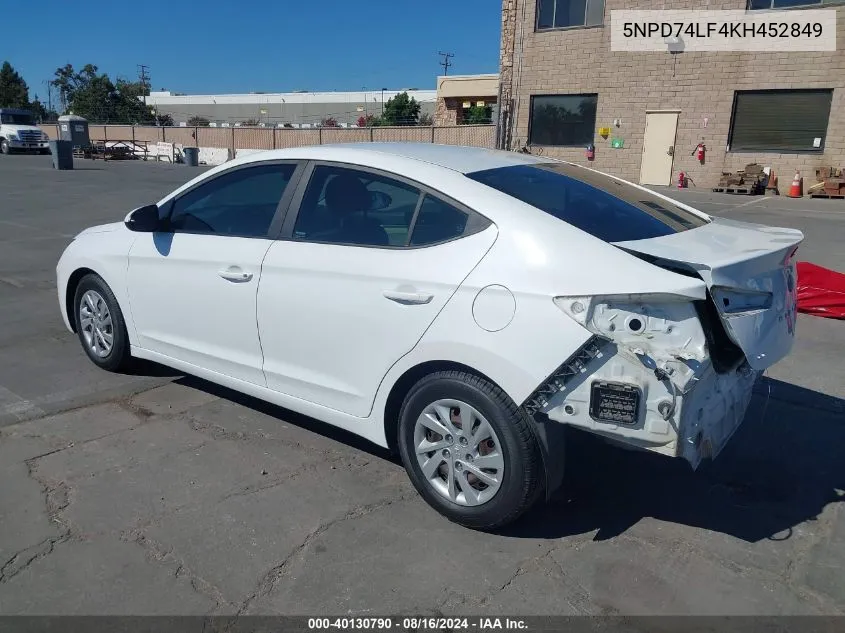 2019 Hyundai Elantra Se VIN: 5NPD74LF4KH452849 Lot: 40130790