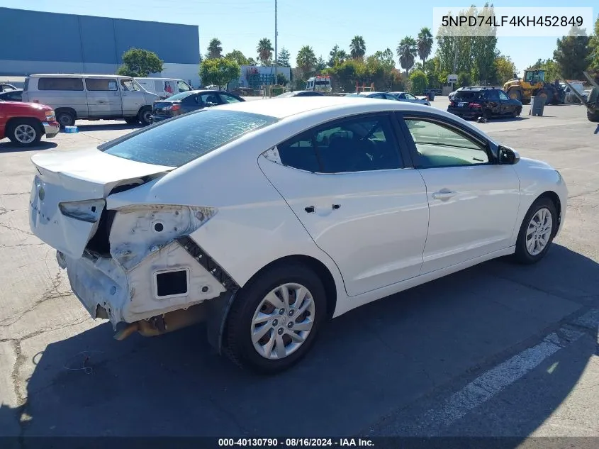 2019 Hyundai Elantra Se VIN: 5NPD74LF4KH452849 Lot: 40130790