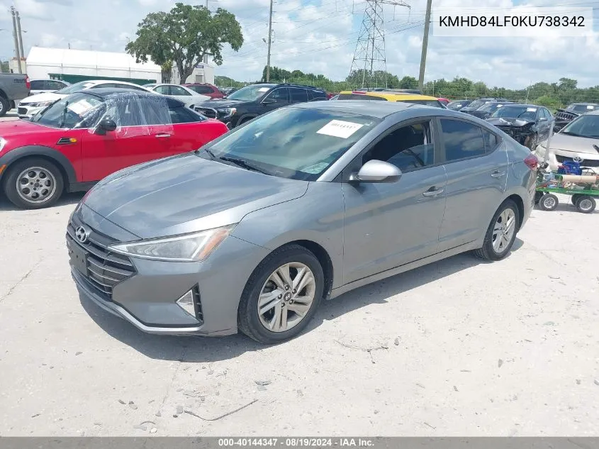 2019 Hyundai Elantra Sel VIN: KMHD84LF0KU738342 Lot: 40144347